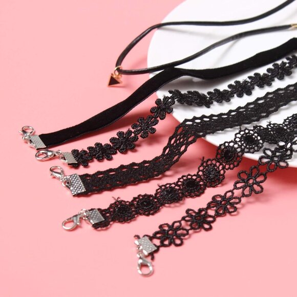 Versatile Black Choker Necklace Set - 6 Stylish Velvet & Lace Options - Picture 5 of 5